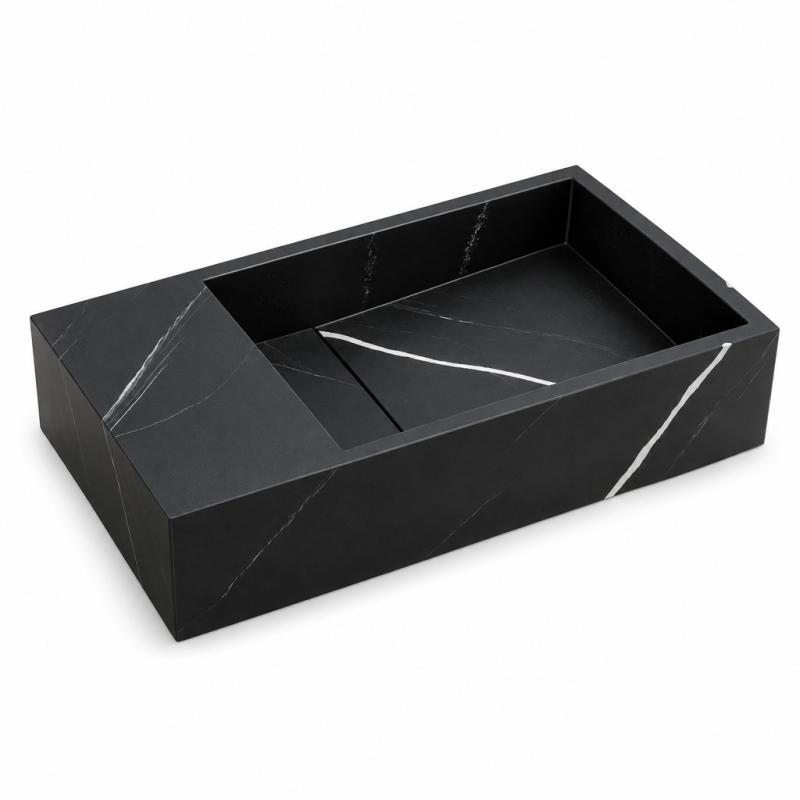 Solid-S Marble solid surface fontein B40xD22xH10cm marmer mat zwart 1208953898